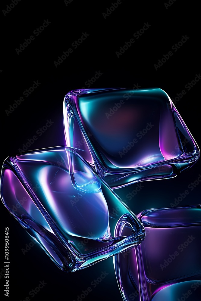 Poster vibrant and ethereal glass blocks with colorful reflections and light play against a dark background