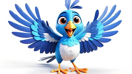 A 3D cartoon bird flapping its wings, looking cheerful, with a white background
