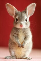 Obraz premium Adorable and Curious Gray Bunny Rabbit Posing on Plain Colored Background