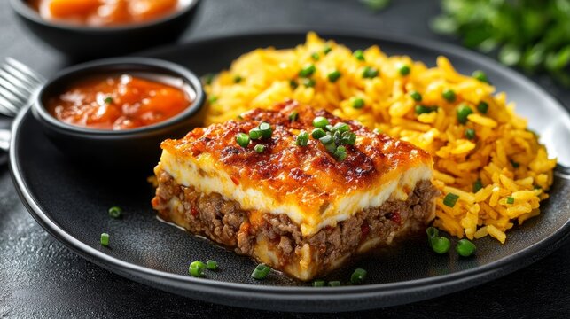 Delicious south african bobotie casserole with minced meat home kitchen culinary delight cozy ambiance family meal