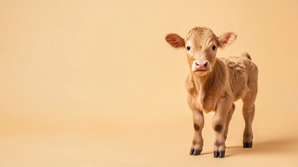Peaceful Baby Calf Posing Happily on Plain Colored Background in Studio Setup