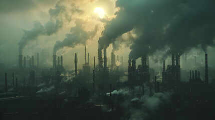 Obraz premium Smog-Shrouded Industrial Cityscape Illustration
