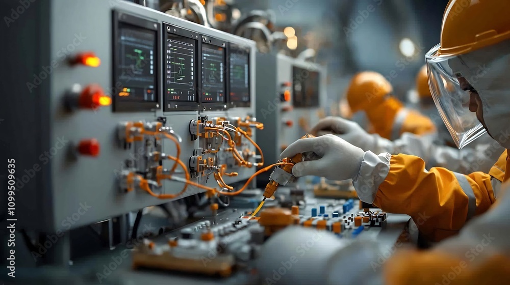 Aufkleber offshore instrumentation technicians calibrating and testing complex industrial control systems crew