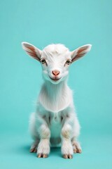 Obraz premium Adorable Baby Goat Posing Happily on Plain Colored Background in Natural Light