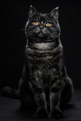 Obraz premium Adorable scottish black tabby cat on black background.