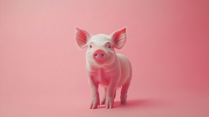 Obraz premium Cheerful Baby Piglet Posing in Minimalist Studio Setting