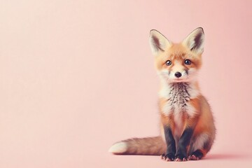 Obraz premium Surreal Portrait of a Happy Posing Baby Fox on a Plain Colored Background