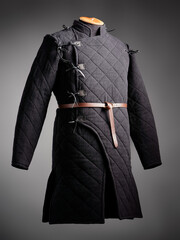 Historical fashion. Medieval knight cloth. Padded jacket gambeson.