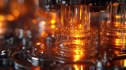 Illuminated Glass Cylinders In Complex Machinery