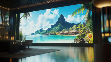 Fototapeta premium South Pacific Dreams: Digital Display in a Contemporary Hotel Setting
