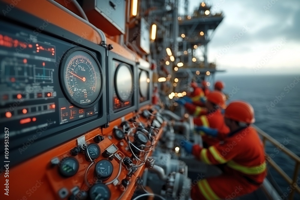 Aufkleber a team of skilled instrumentation technicians meticulously inspecting and adjusting various monitori