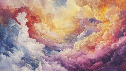 Naklejka premium Abstract colorful cloudscape, vibrant hues, textured sky.