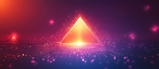 Glowing triangle in vibrant, particle-filled space.