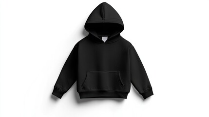 Mockup Pullover Hoodies. A black hoodie is displayed on a clean, white background, showcasing its simple design and casual appeal.