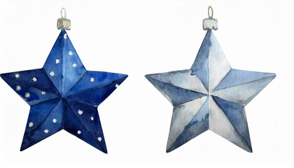 Obraz premium Festive Blue Watercolor Star Ornaments Holiday Decor Christmas Winter Decoration