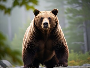 Obraz premium Guardian of the Forest: Large Carpathian Brown Bear in the Woods