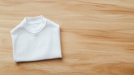 Mockup A neatly folded white garment rests on a wooden surface, showcasing simplicity and elegance in minimalist style.