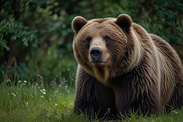 Obraz premium Guardian of the Forest: Large Carpathian Brown Bear in the Woods