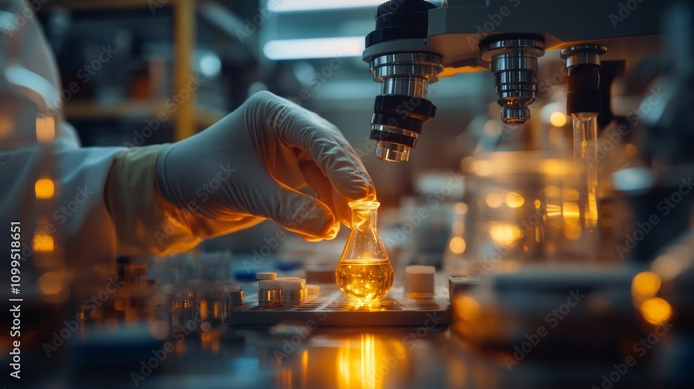 Poster scientist handling a sample in a laboratory setting