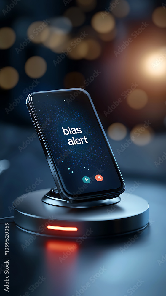 Poster ai interface demonstrating bias alert notification digital workspace mobile technology futuristic en