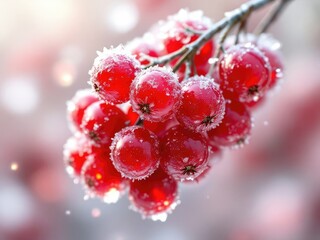 High-angle drone shot of frozen cranberry berries.