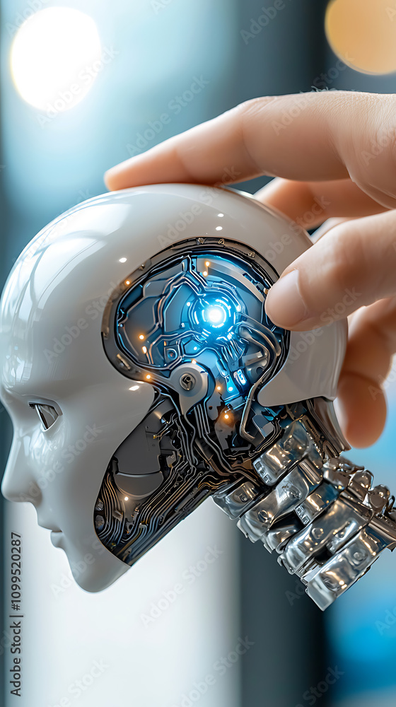 Poster ai learning process demonstrating warning for potential risks in technology innovation digital envir