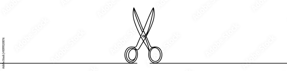 Poster minimalist vector illustration representing a pair of scissors, using a single continuous line. vect