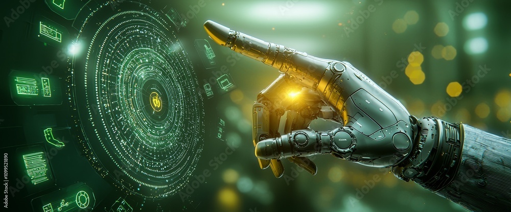 Poster A high-tech robotic arm with advanced automation in a smart factory, representing the Industry 4.0 concept.