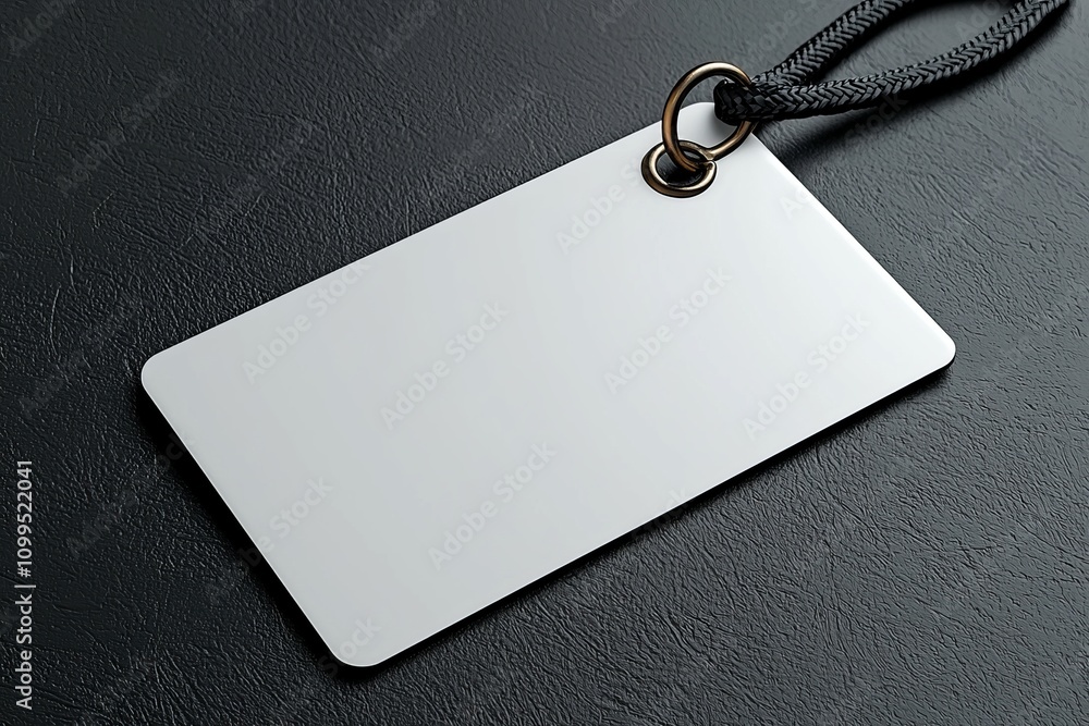 Poster A vacant layout on a grey background. A typical blank name tag label dangles from a thread around the neck.