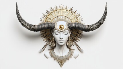 Elegant Hathor Goddess Sculpture with Cow Horns