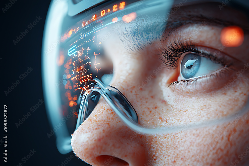 Poster innovative ai-based strategy transformation with hologram display technology urban setting futuristi
