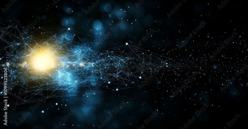 Poster A digitally rendered abstract background featuring a printed circuit board, with depth of field and bokeh effects, symbolizing internet connections, cloud computing, neural networks, and big data.
