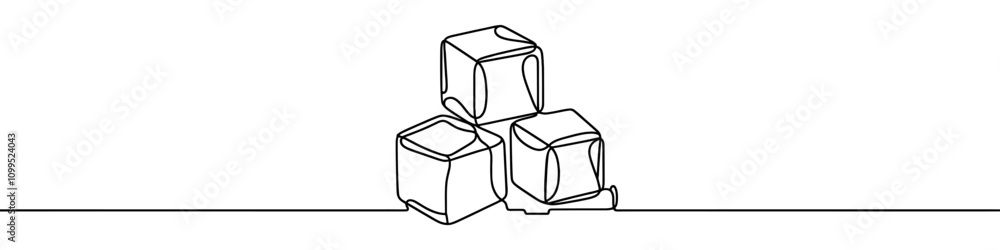 Poster continuous line drawing of three ice cubes melting on a surface. vector illustration.