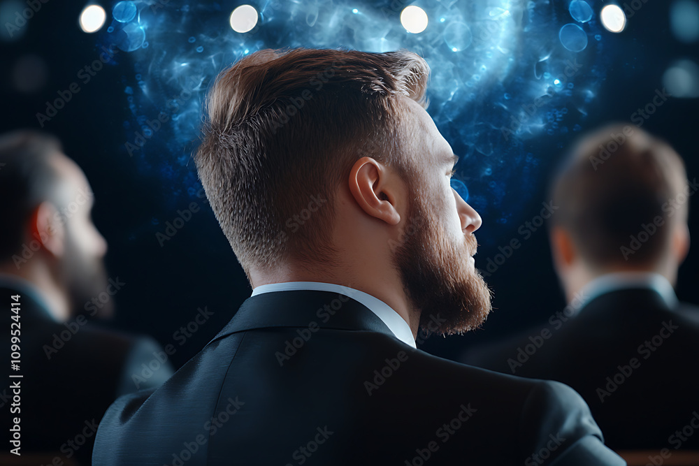 Poster innovative ai-driven strategy session with glowing holographic char corporate conference room digita