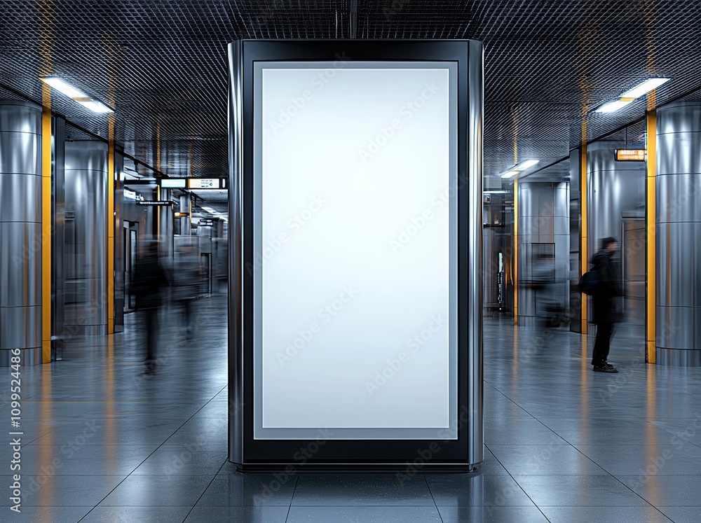 Aufkleber a large horizontal poster with no content in a public place. subway station billboard mockup. 3d vis