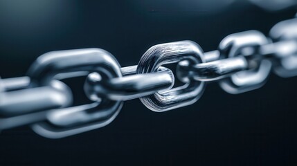 Obraz premium Close-up of a metallic chain link with a sleek finish