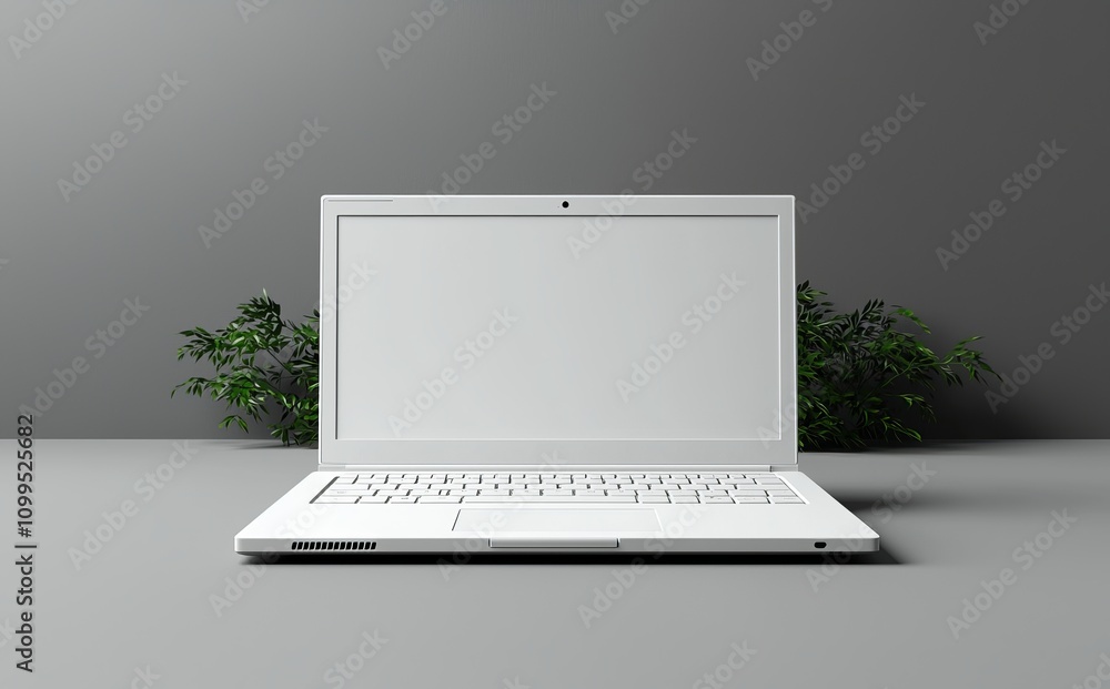 Poster mockup of a minimalist floating laptop blank screen in 3d