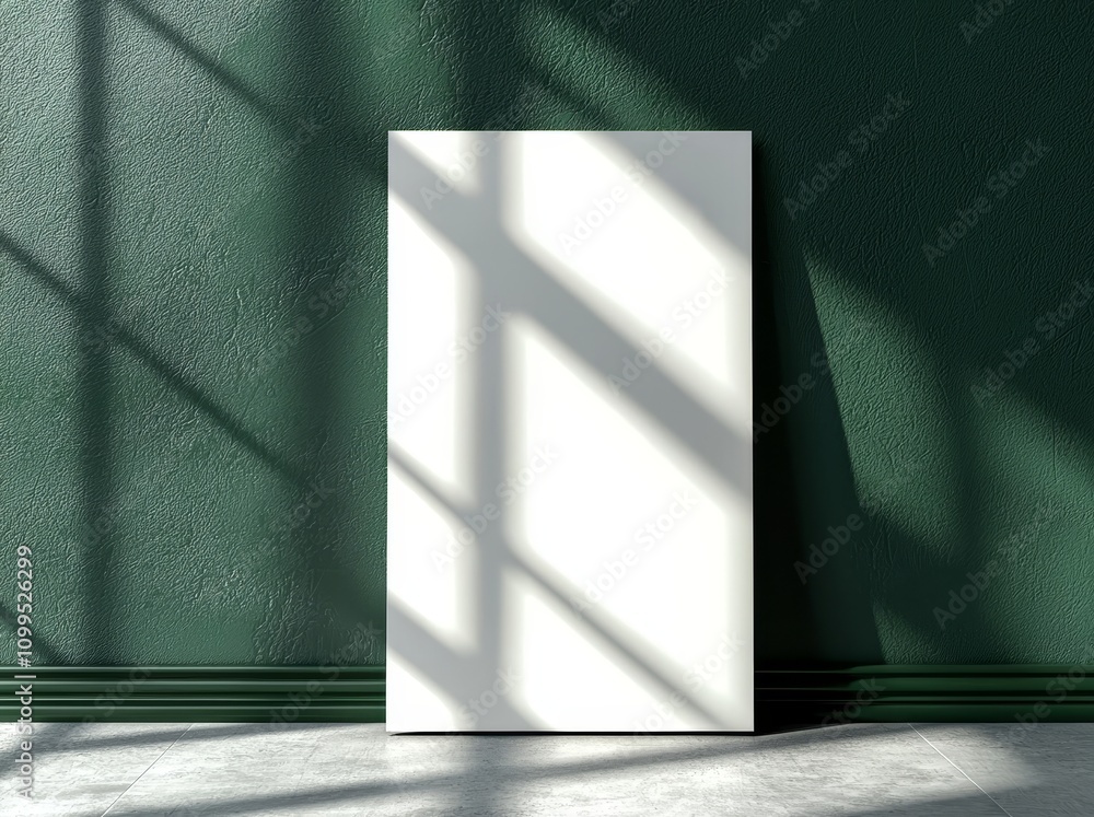 Aufkleber a vertical white poster mockup with an empty space, cast with soft hawthorn leaf shadows, on a neutr