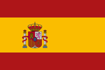 Fototapeta premium Spain flag in official colors, dimensions and aspect ratio. Vector flag symbolizing national pride, identity, heritage, patriotism and authority