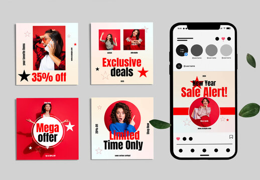 New Year Sale Alert Social Media Post Layout