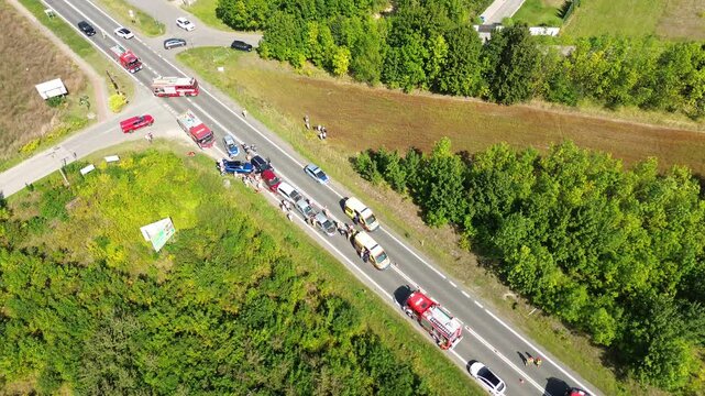 Aerial perspective of rescue operations at crash