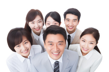 Fototapeta premium Group of smiling business asian people in suits on transparent background. Groups of people in business attire. Rich asian man and women. Business leader. Startup boss. Isolated image. PNG cut out.