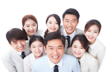 Group of smiling business asian people in suits on transparent background. Groups of people in business attire. Rich asian man and women. Business leader. Startup boss. Isolated image. PNG cut out.