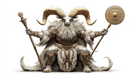 Kherty: Ancient Ram God with Scepter and Shield