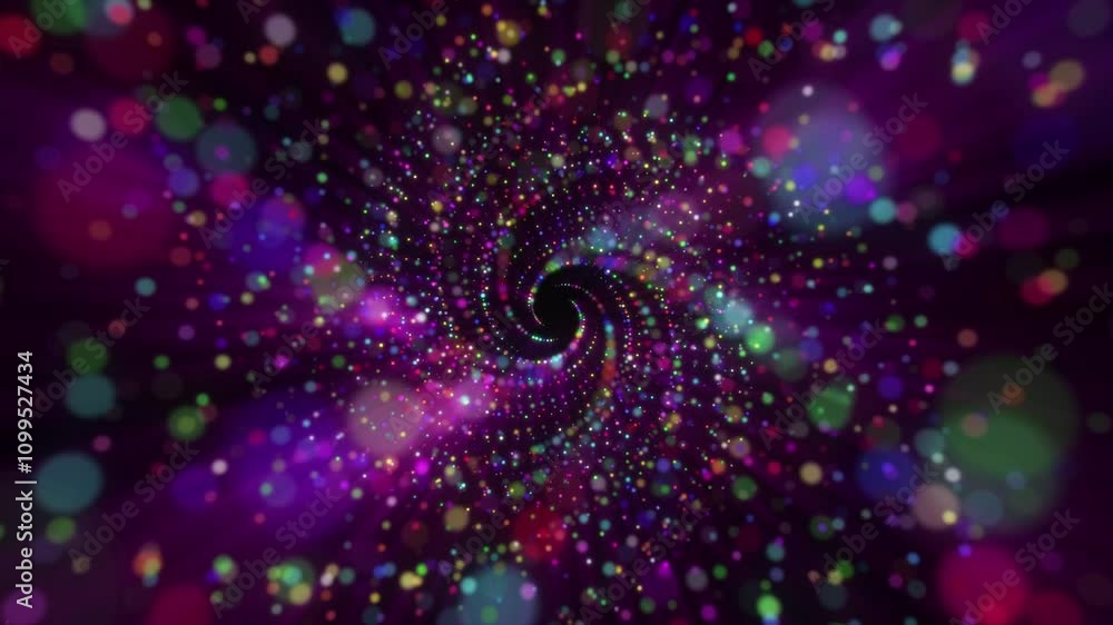 Wall mural magical particle background with a spiral of glowing colorful particles or orbs flowing towards the 