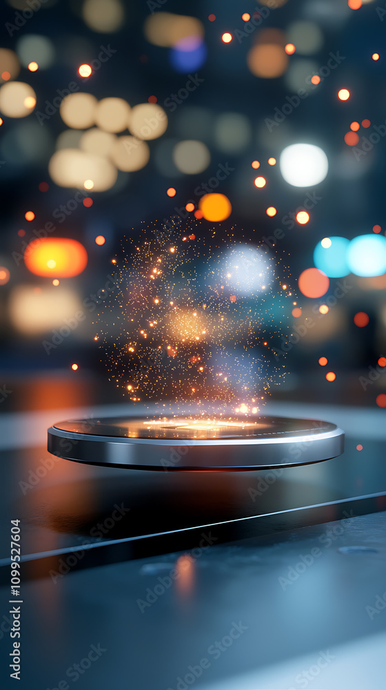 Poster holographic business model innovation canvas display urban setting digital art nighttime environment