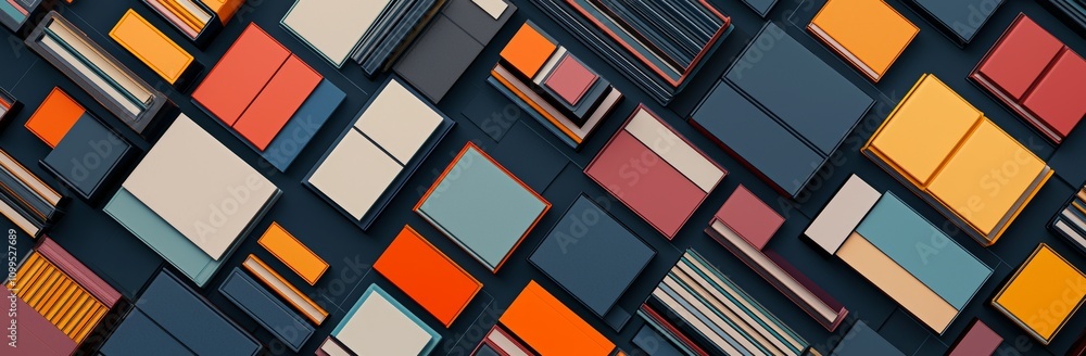 Poster The top view of colorfully stacked books depicts the education and learning concept. 3D illustration of 3D rendering