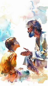 Bright watercolor illustrations of biblical parables