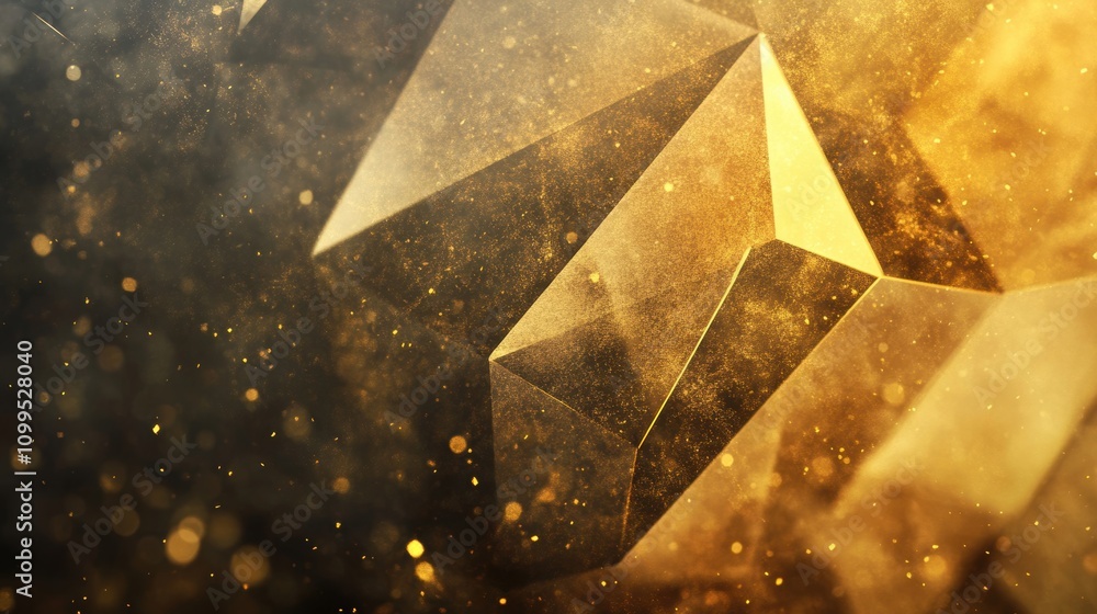 Aufkleber a luxurious abstract design of golden polygon shapes with sparkling particles and soft lighting, cre