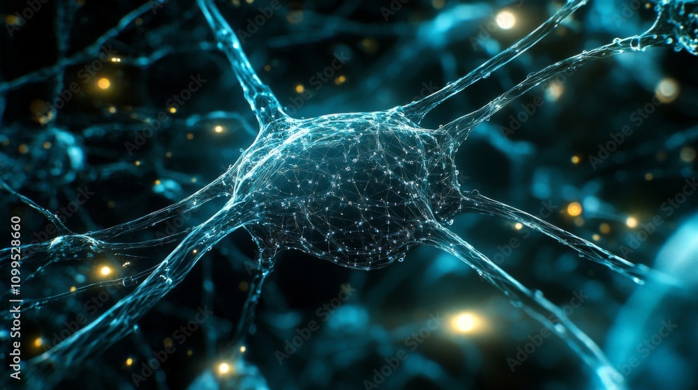 Poster detailed visualization of a single neuron cell structure